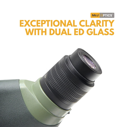 Side View of McJ Spotting Scope with Rubber Eyecup and Focus Dial