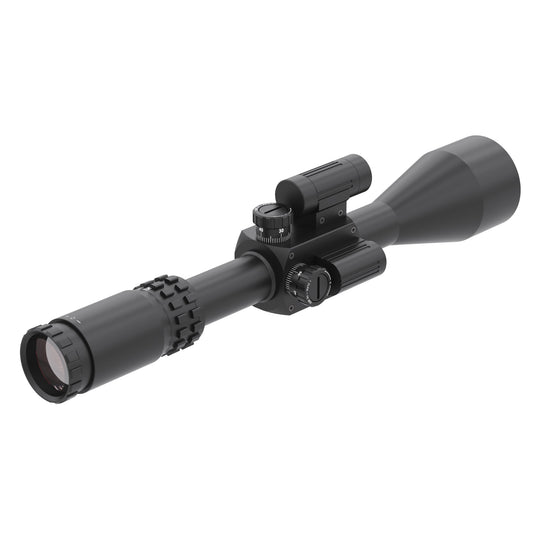 McJ Optics 5-25x56 scope front view with lens