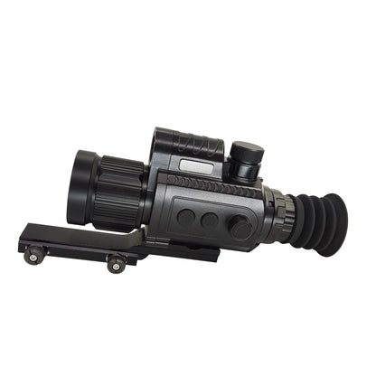 Side angle of McJ Optics thermal monocular showing control buttons