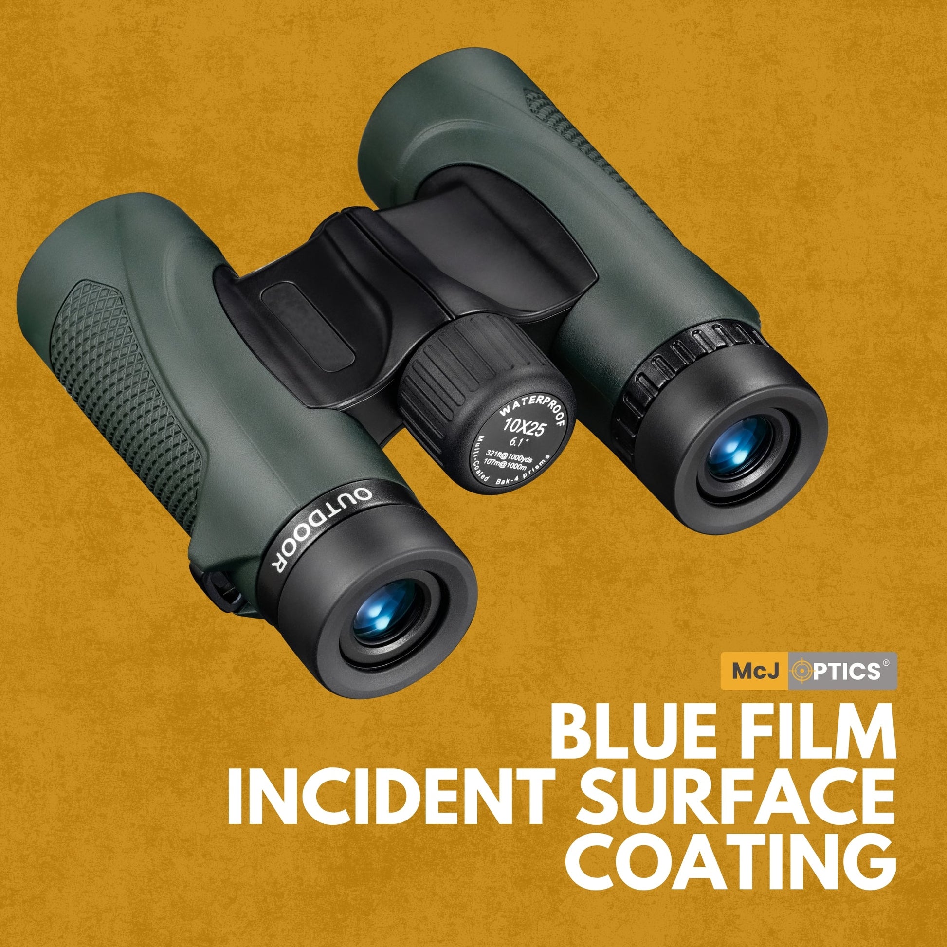 McJ 10x25 Binoculars with Green/Blue Multi-Coated Lenses